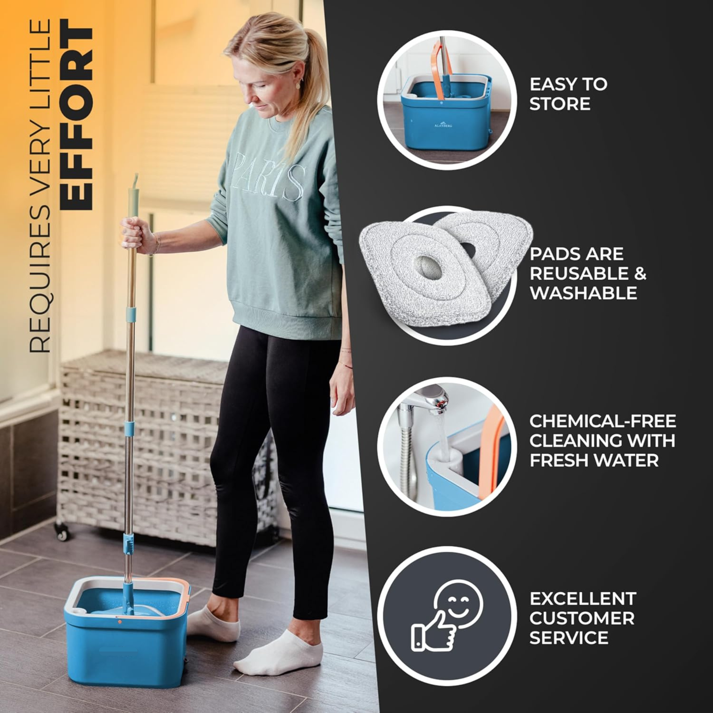 Mop & Bucket Set – 2-Compartment System Separates Clean & Dirty Water