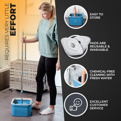Mop & Bucket Set – 2-Compartment System Separates Clean & Dirty Water