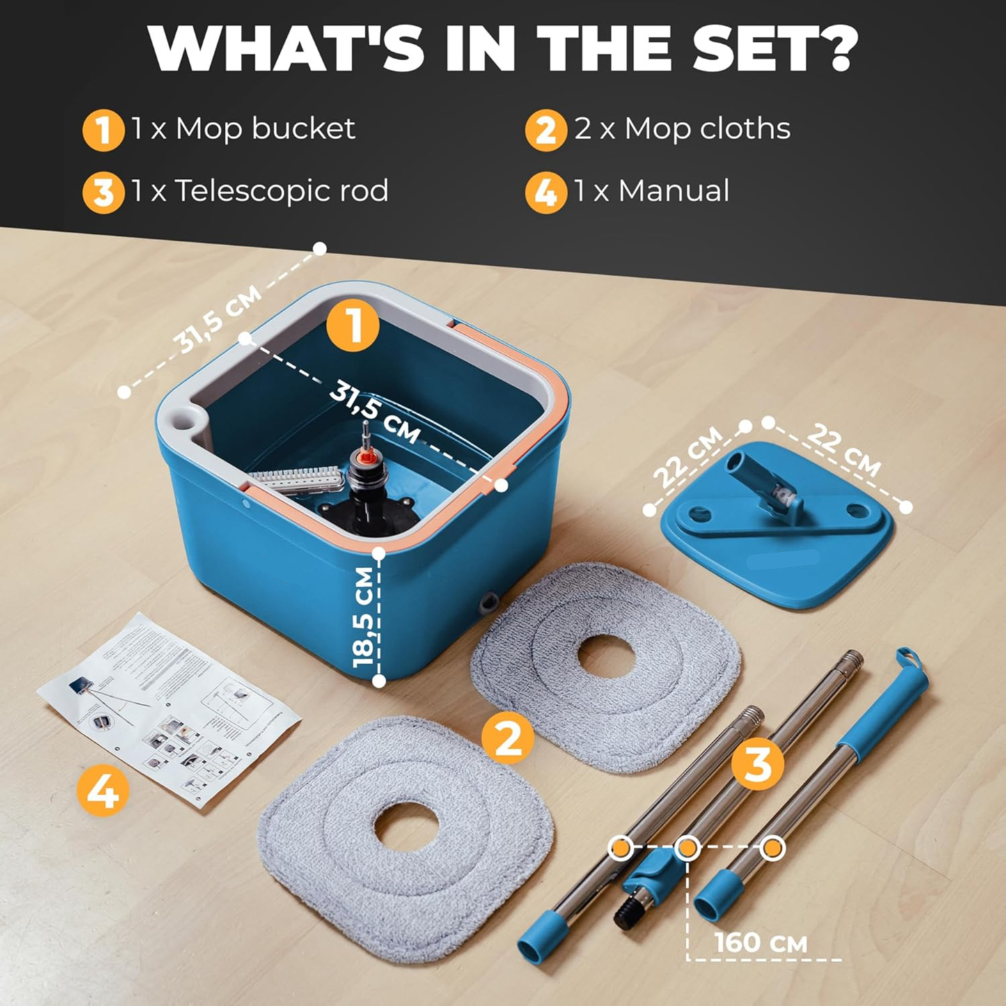 Mop & Bucket Set – 2-Compartment System Separates Clean & Dirty Water